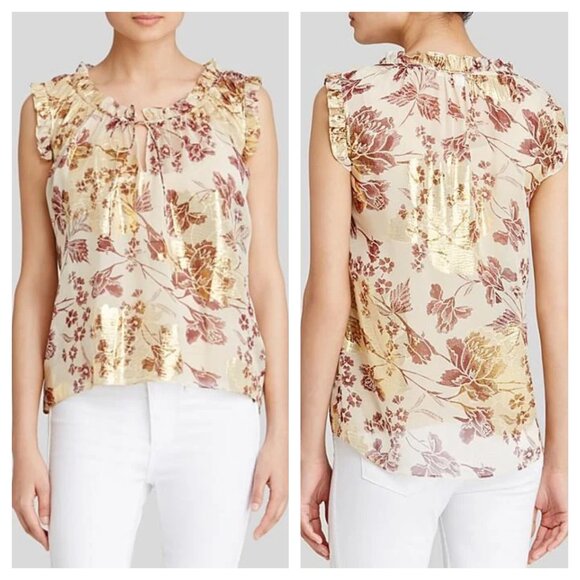Diane Von Furstenberg Rebekah Silk Floral Print Shell Top 8 Raisin Calico Metall